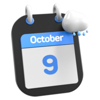 octubre calendario lloviendo nube 3d ilustración día 9 9 png