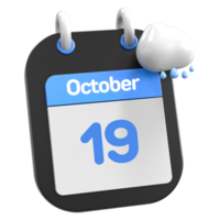 ottobre calendario pioggia nube 3d illustrazione giorno 19 png