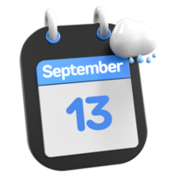 septiembre calendario lloviendo nube 3d ilustración día 13 png