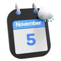 novembre calendario pioggia nube 3d illustrazione giorno 5 png