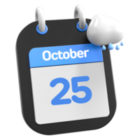 Outubro calendário chovendo nuvem 3d ilustração dia 25 png