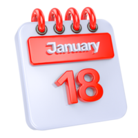 January Realistic Calendar Icon 3D Illustration of day 18 png