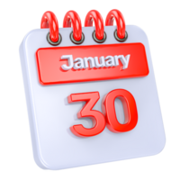 January Realistic Calendar Icon 3D Illustration of day 30 png