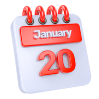 January Realistic Calendar Icon 3D Illustration of day 20 png