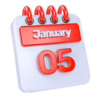 January Realistic Calendar Icon 3D Illustration of day 5 png