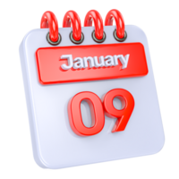 January Realistic Calendar Icon 3D Illustration of day 9 png