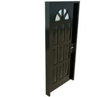 Black door Illuminated Entry against Isolated White Setting photo