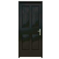 Black door Welcoming Doorway against Isolated White Surface photo
