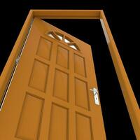 Orange door Welcoming Doorway against White Isolated Setting photo