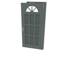 Gray door Wide-Open Portal with Isolated White Setting photo