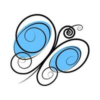 Abstract ornamental butterfly in one line design with spots in trendy blue marker hue. Sticker. Icon vector