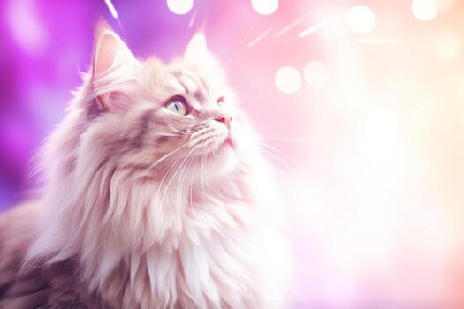 AI generated Close-up of cute cat gazing at something with beautiful bokeh background, Generative AI photo