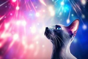 AI generated Close-up of cute cat gazing at something with beautiful bokeh background, Generative AI photo