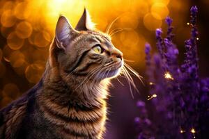 AI generated Close-up of cute cat gazing at something with beautiful bokeh background, Generative AI photo