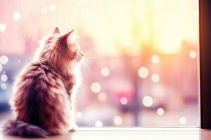 AI generated Close-up of cute cat gazing at something with beautiful bokeh background, Generative AI photo