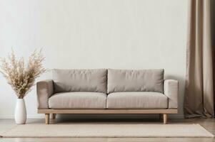 cozy and modern living room with light gray sofa and dried flowers AI Generated photo