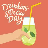 Drinking Straw Day text banner. Handwriting Drinking Straw Day lettering banner. Black color text holiday banner. Hand drawn vector art.