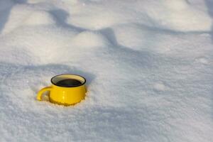 Coffee in a cup on the background of a winter theme photo