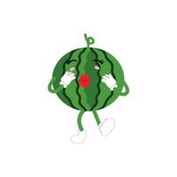 Watermelon Character with Various Face Expressions. Vector illustration set of funny and cute cartoon fruits isolated on white background. Mascot collection.