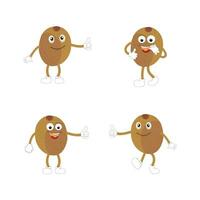 Kiwi fruit cartoon character with greenish brown fuzzy skin and pointing hand gesture,for agriculture or fresh food design. Kiwi fruit vector characters, Cartoon cute Kiwi fruit cartoon emoticons.