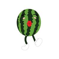 Watermelon Character with Various Face Expressions. Vector illustration set of funny and cute cartoon fruits isolated on white background. Mascot collection.