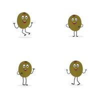 Cute kiwi cartoon. with happy facial expressions and different pose. Cartoon character of slice of kiwi with various chef emoticons vector