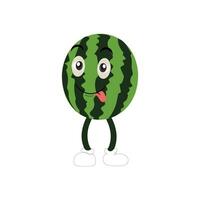 Watermelon Character with Various Face Expressions. Vector illustration set of funny and cute cartoon fruits isolated on white background. Mascot collection.