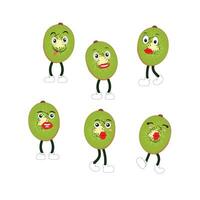 Cute kiwi cartoon. with happy facial expressions and different pose. Cartoon character of slice of kiwi with various chef emoticons vector