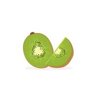 Kiwi Fruit Icon Set Vector Design. Ripe whole kiwi fruit and half kiwi fruit isolated on white background. Chinese gooseberry half cross section flat color vector icon for food apps and websites