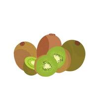 Kiwi Fruit Icon Set Vector Design. Ripe whole kiwi fruit and half kiwi fruit isolated on white background. Chinese gooseberry half cross section flat color vector icon for food apps and websites