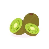 Kiwi Fruit Icon Set Vector Design. Ripe whole kiwi fruit and half kiwi fruit isolated on white background. Chinese gooseberry half cross section flat color vector icon for food apps and websites