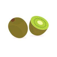 Kiwi Fruit Icon Set Vector Design. Ripe whole kiwi fruit and half kiwi fruit isolated on white background. Chinese gooseberry half cross section flat color vector icon for food apps and websites