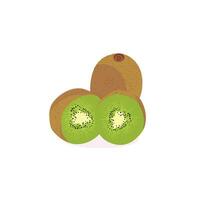 Kiwi Fruit Icon Set Vector Design. Ripe whole kiwi fruit and half kiwi fruit isolated on white background. Chinese gooseberry half cross section flat color vector icon for food apps and websites