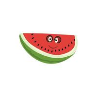 Funny watermelon slices characters with cartoon smile faces. Cute fruit in sunglasses surf. Summer time party. Comic watermelons vector set