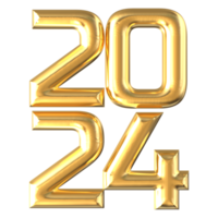 número 2024 oro 3d hacer png