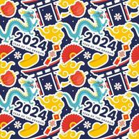Happy Chinese New Year 2024 Seamless Pattern Design. Translation Year of the Dragon. with Lantern, Dragons and China Elements in Flat Illustration vector