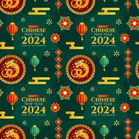 Happy Chinese New Year 2024 Seamless Pattern Design. Translation Year of the Dragon. with Lantern, Dragons and China Elements in Flat Illustration vector