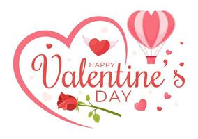 Happy Valentine's Day Vector Illustration on February 14 with Heart or Love for Couple Affection in Flat Valentine Holiday Cartoon Pink Background