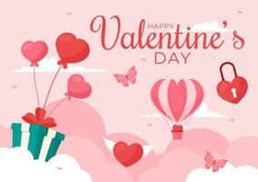 contento San Valentín día vector ilustración en febrero 14 con corazón o amor para Pareja afecto en plano enamorado fiesta dibujos animados rosado antecedentes