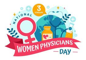 National Women Physicians Day Vector Illustration on February 3 to Honor Female Doctors Across the Country in Flat Cartoon Background Design