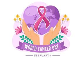 World Cancer Day Vector Illustration on February 4 with Ribbon to Raise Awareness of Cancer and Female Healthcare in Flat Cartoon Background