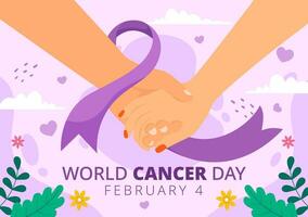 World Cancer Day Vector Illustration on February 4 with Ribbon to Raise Awareness of Cancer and Female Healthcare in Flat Cartoon Background