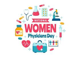 National Women Physicians Day Vector Illustration on February 3 to Honor Female Doctors Across the Country in Flat Cartoon Background Design