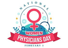 National Women Physicians Day Vector Illustration on February 3 to Honor Female Doctors Across the Country in Flat Cartoon Background Design