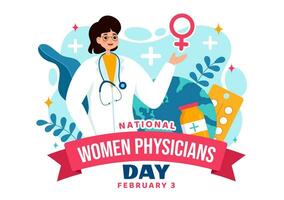 National Women Physicians Day Vector Illustration on February 3 to Honor Female Doctors Across the Country in Flat Cartoon Background Design