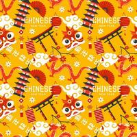 Happy Chinese New Year 2024 Seamless Pattern Design. Translation Year of the Dragon. with Lantern, Dragons and China Elements in Flat Illustration vector