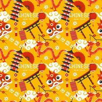 Happy Chinese New Year 2024 Seamless Pattern Design. Translation Year of the Dragon. with Lantern, Dragons and China Elements in Flat Illustration vector