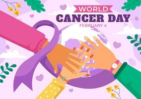 World Cancer Day Vector Illustration on February 4 with Ribbon to Raise Awareness of Cancer and Female Healthcare in Flat Cartoon Background