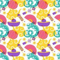 Happy Chinese New Year 2024 Seamless Pattern Design. Translation Year of the Dragon. with Lantern, Dragons and China Elements in Flat Illustration vector