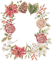Flower Frame Border with flowers Christmas, Christmas Flower Frame background with poinsettia and rose gold png